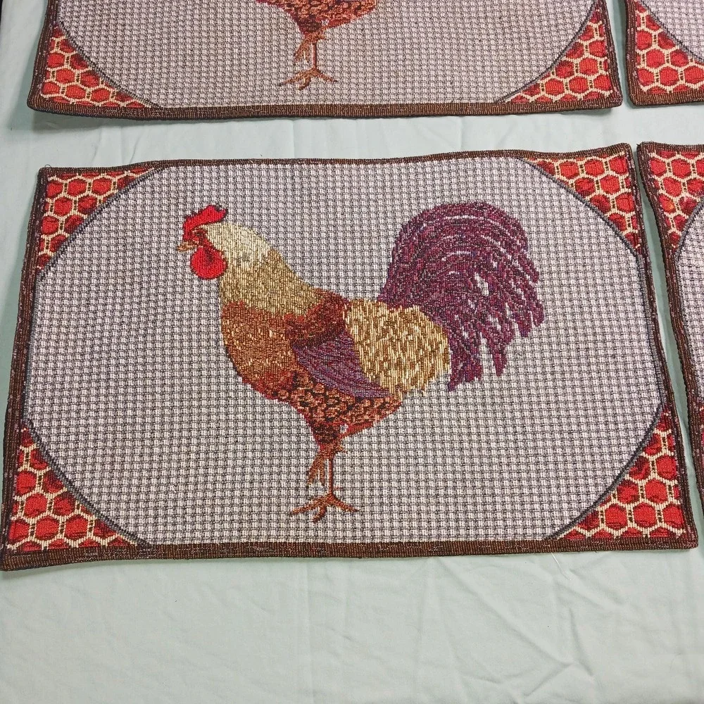 VTG Rooster Chicken Tapestry Placemats Set Of 4: 18
